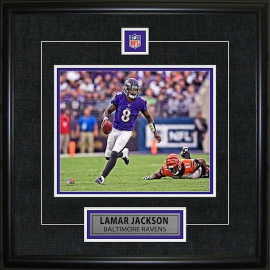 Lamar Jackson Framed Pin & Plate Ravens 18" x 18"